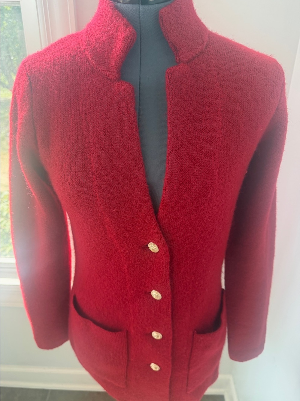 Halston Sz Small Wool Blend Gold Button Cardigan Sweater Jacket